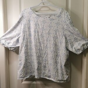 J. Jill White and Blue Floral Blouse